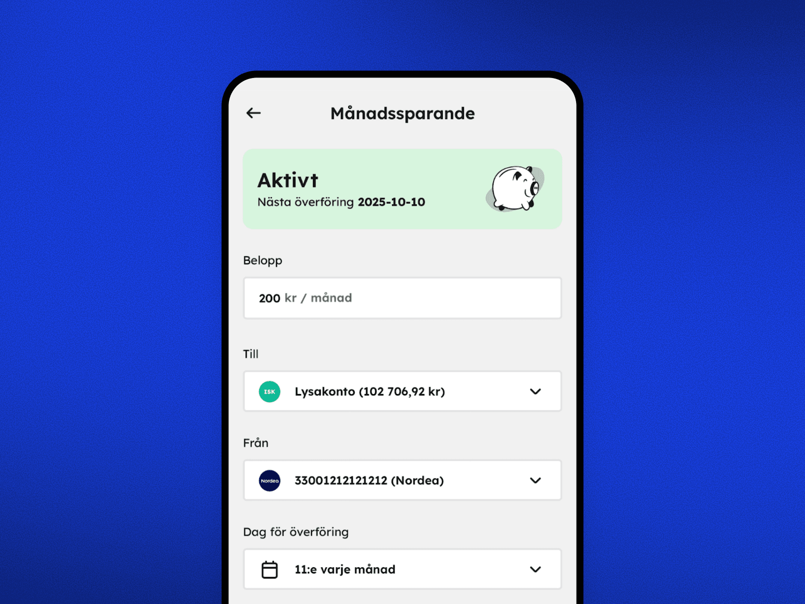Ändra konto för månadssparande