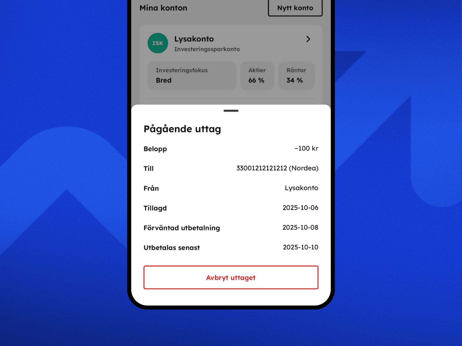 Utbetalningsdatum för pågående uttag