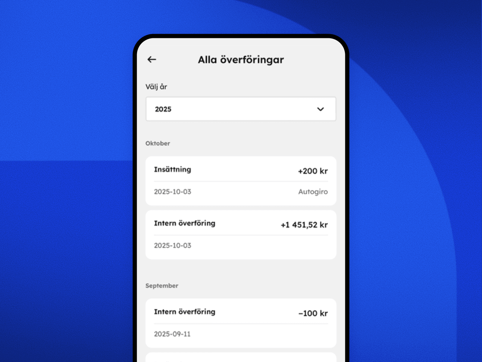 Utökad transaktionshistorik i appen